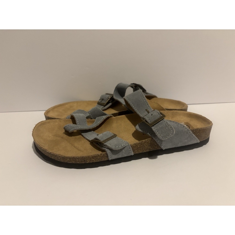 NWT White Mountain Footbed 7M Women's Sandals Leather Slip On Blue Size
